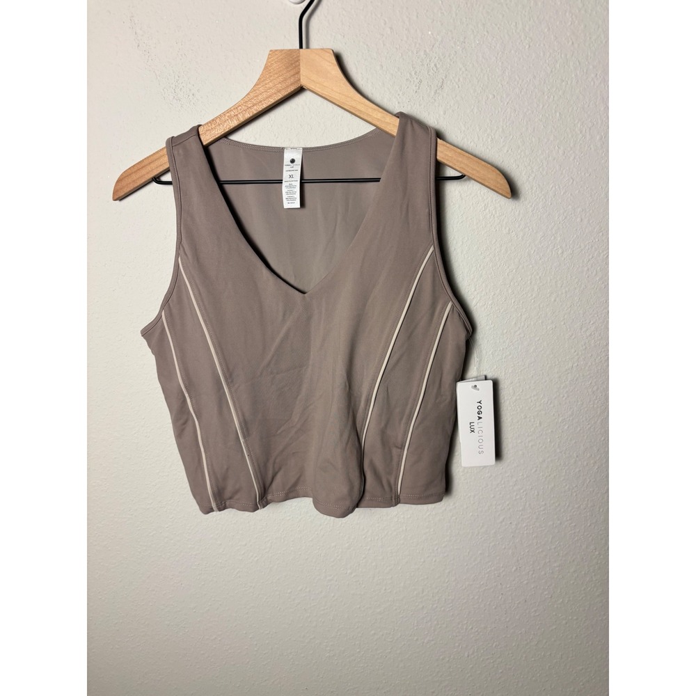 ☀️ Yogalicious Lux Race Me Tank Mauve Taupe V-Neck Cropped Yoga Top XL NEW
